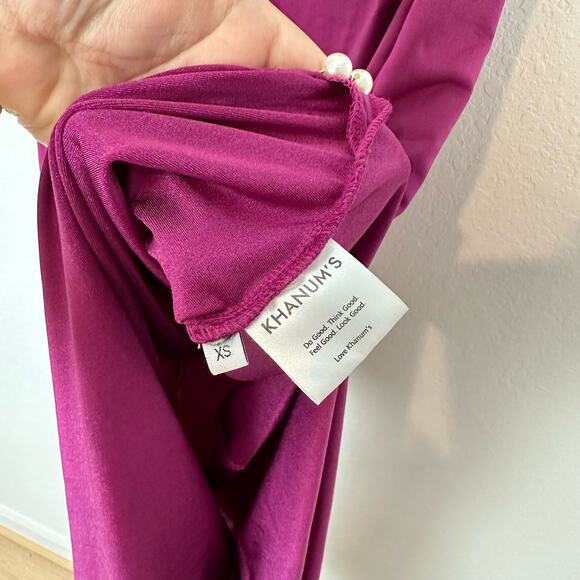 NEW Khanums x REVOLVE Khriya Pearl Trim Maxi Dress in Cranberry Size XS - Picture 8 of 9